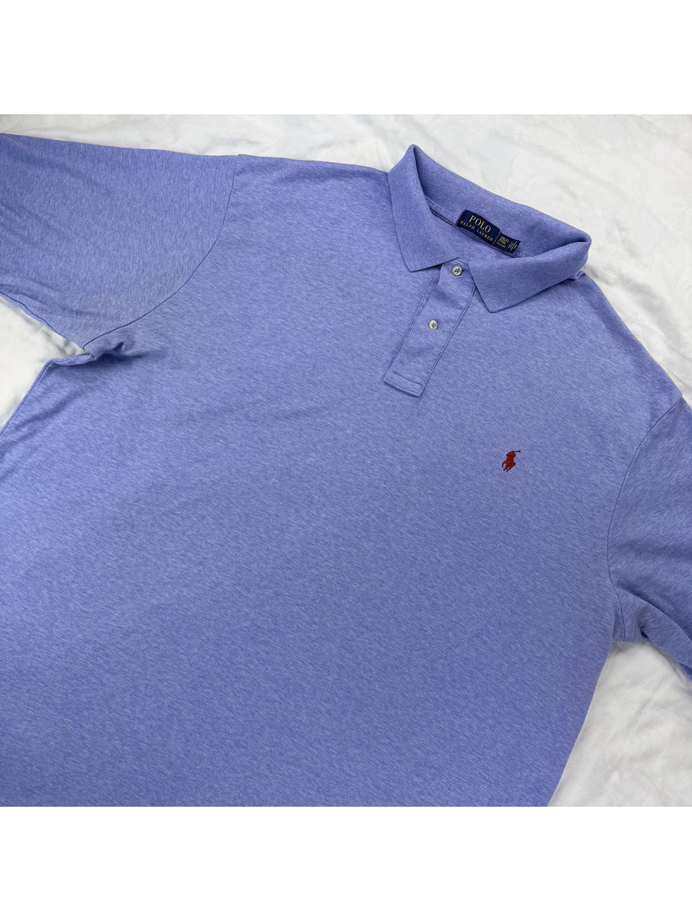 Polo Ralph Lauren Mens 2XLT Tall Heather Blue Red Pony Short Sleeve Polo Shirt